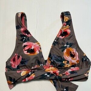 SHADE & SHORE Medium Pink Brown Floral Bikini Swim Top Wrap Neutral Earth Tones